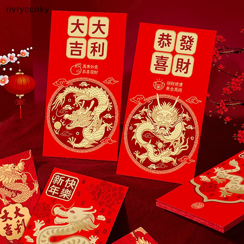 Set 6 Bao Lì Xì Hình Rồng Đỏ Năm Mới 2024 Phong Cách Trung Hoa