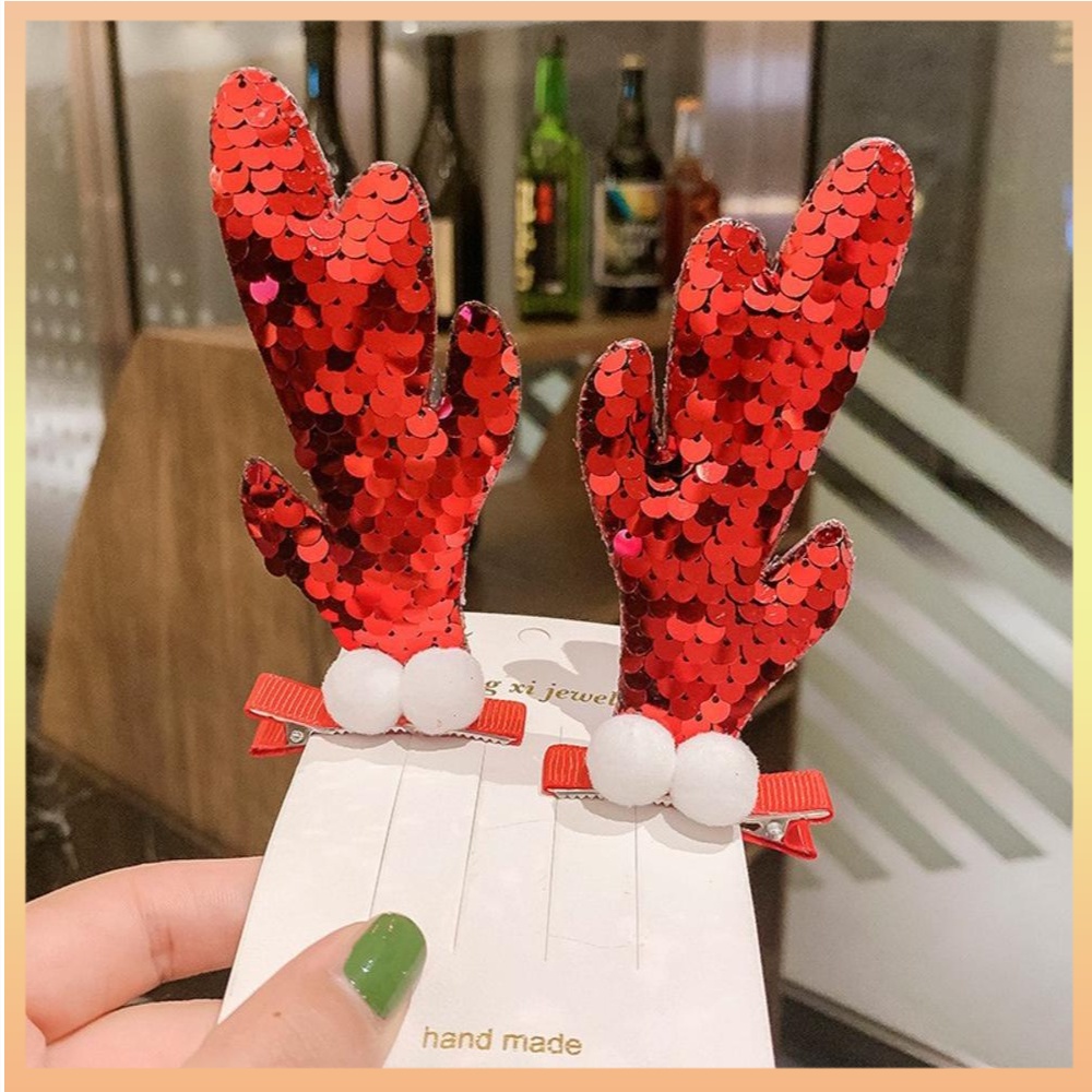 1 Cặp Kẹp Tóc Hình Tuần Lộc Giáng Sinh Lấp Lánh Cho Nữ