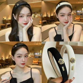 Bờm cài tóc hoa trà 2 màu trắng đen siêu xinh