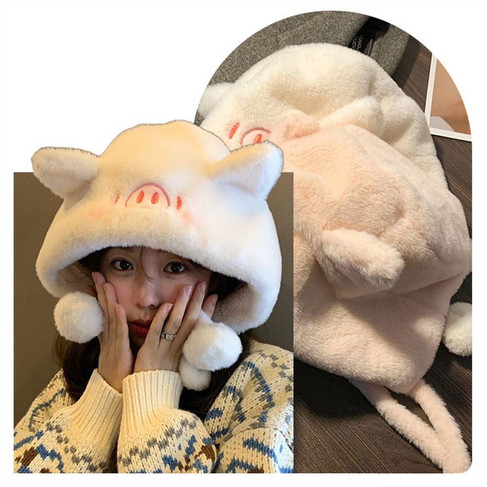 Kent1 Mũ Trùm Đầu Giữ Ấm Mùa Đông Chống Gió Bảo Vệ Tai Hình Chú Heo Nhồi Bông Dày Dặn Dành Cho Bạn Nữ