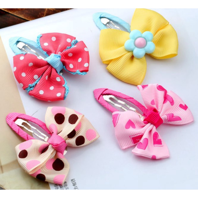 Macaron Kẹp Tóc Nơ Vải Nhiều Màu Đáng Yêu Cho Bé Gái