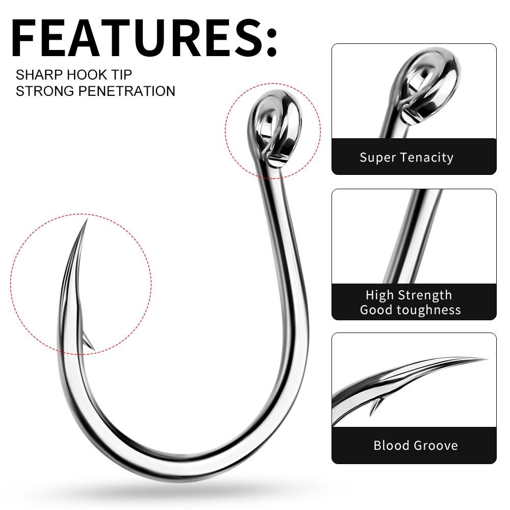 Proberos 10 chiếc có vòng móc tay cầm 1/0-2/0-3/0-4/0-5/0 # thép carbon cao lưỡi câu máu rãnh móc thép gai tròn lưỡi câu đơn Sharp