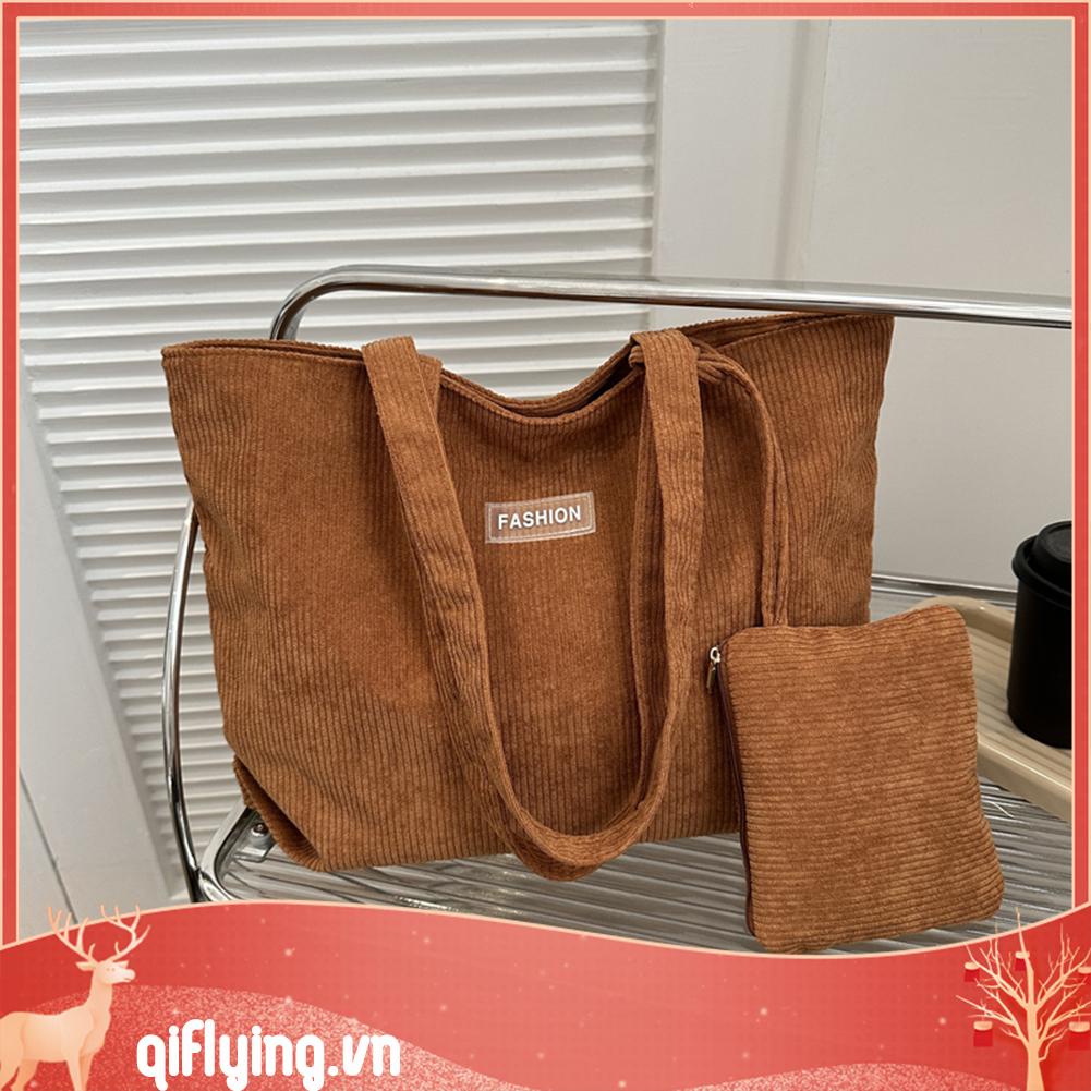 Set 2 Túi Xách Nhung Kẻ Có Khóa Kéo Thời Trang Mùa Đông Dành Cho Nữ