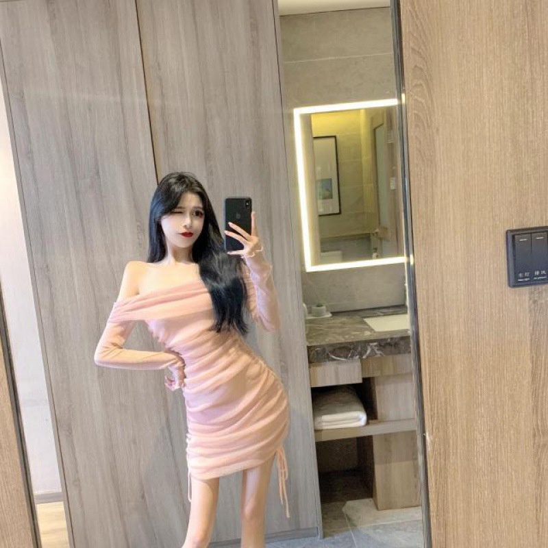 Đầm Trễ Vai Thiết Kế Dây Rút Eo Thời Trang Quyến Rũ Cho Nữ