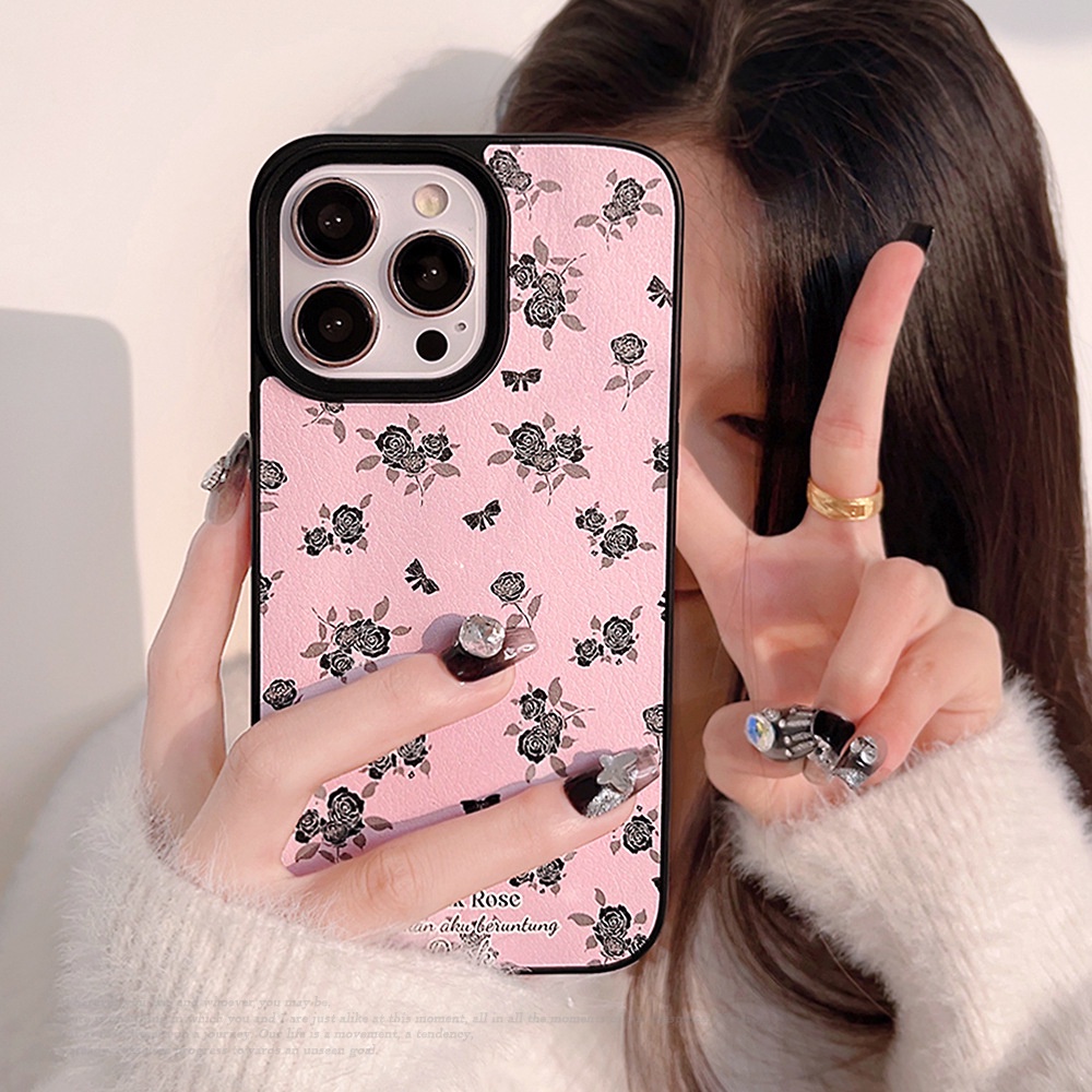 Ốp Điện Thoại tpu Silicon Chống Rơi Họa Tiết Hoa Hồng Tím Đen Cho iphone 11 12 13 14 15 pro max plus