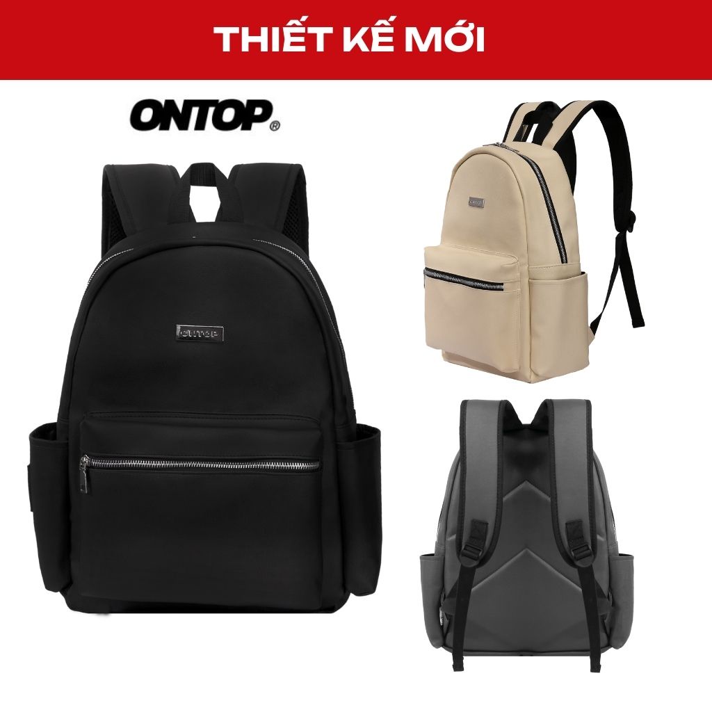 Balo da đi học nam nữ chống nước ONTOP nhiều màu trơn đựng laptop Basic Leather Backpack | O-P42