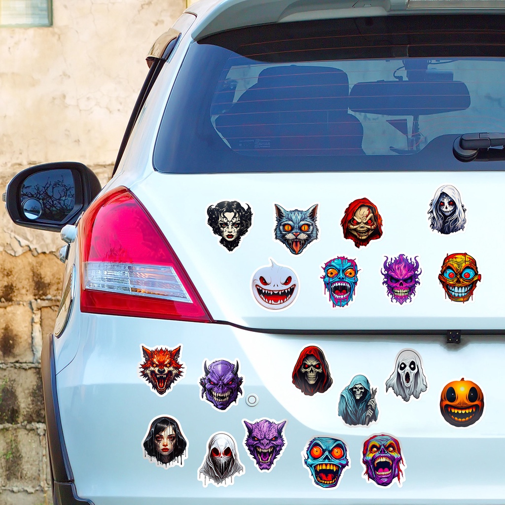 Bộ 50 Miếng Dán Trang Trí Mũ Bảo Hiểm / Bút Chì Họa Tiết Mặt Ma Kiểu halloween Cá Tính
