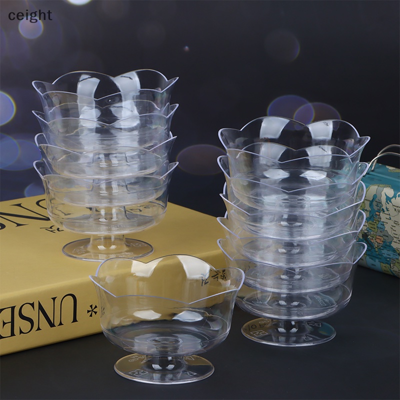 Set 10 Cốc Đựng Tráng Miệng Bằng Nhựa Trong Suốt Hình Hoa Sen Sáng Tạo