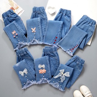 Nnjxd Quần denim Ống Loe Đính Nơ Thời Trang Chất Lượng Cao Cho Bé Gái 4-11 Tuổi