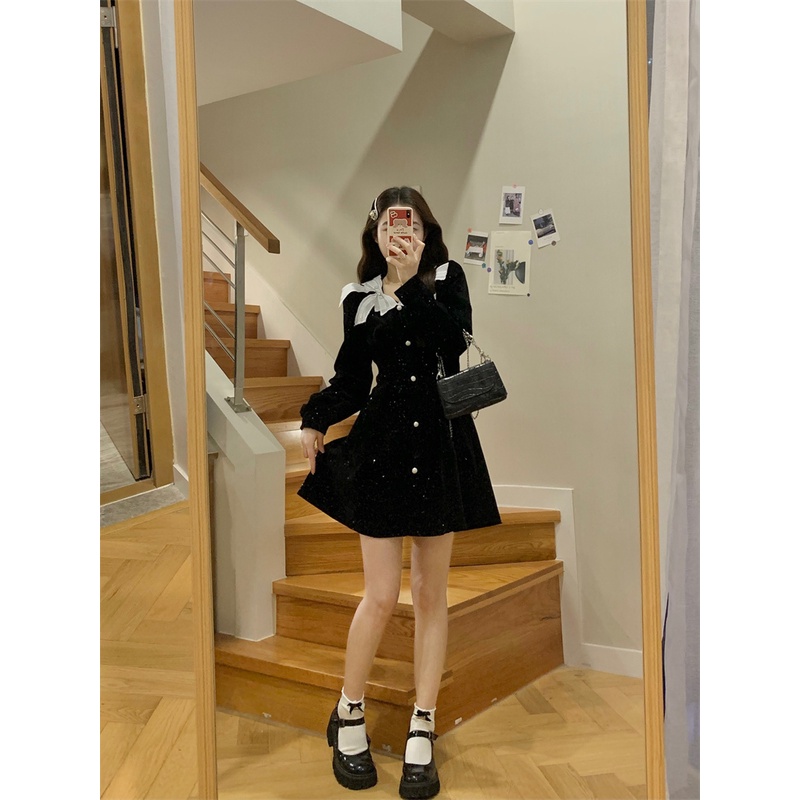 Chân Váy Nhung Lưng Cao Đính Nơ Phong Cách Giáng Sinh Năm Mới Thời Trang Thu Đông Cho Nữ