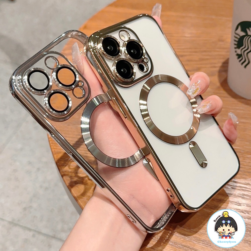 Ốp Điện Thoại tpu Mềm Trong Suốt Mạ Điện Từ Tính Cho iphone 15 14 13 12 11 pro max