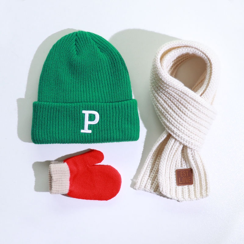 Set Mũ Len Kèm Găng Tay Và Khăn Choàng Dày Dặn Giữ Ấm Mùa Thu Đông Cho Bé