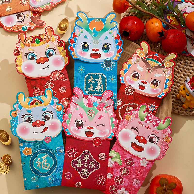 Set 6 Bao Lì Xì Năm Mới 2024 Họa Tiết Hoạt Hình Xinh Xắn