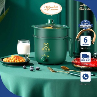 Nồi nấu lẩu mini cầm tay nấu cơm đa năng có tay cầm 1,8l 2 nấc nhiệt kèm giá hấp, ca nấu mì mini có tay cầm kèm giá hấp