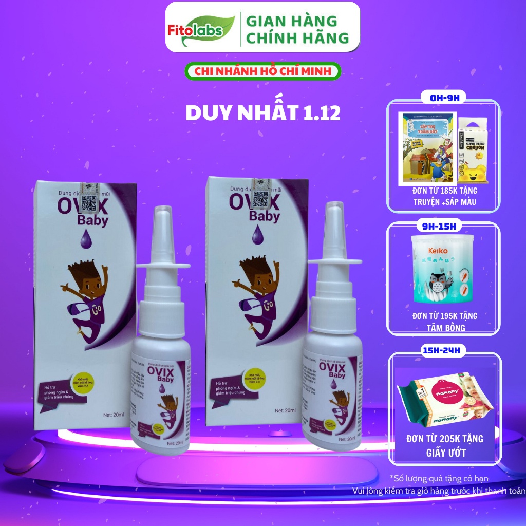 COMBO 2 LỌ Xịt Mũi Ovix Baby Giúp Vệ Sinh Mũi, Dưỡng Ẩm Tự Nhiên, Giảm Viêm Mũi Xoang Cho Bé, lọ 20ml