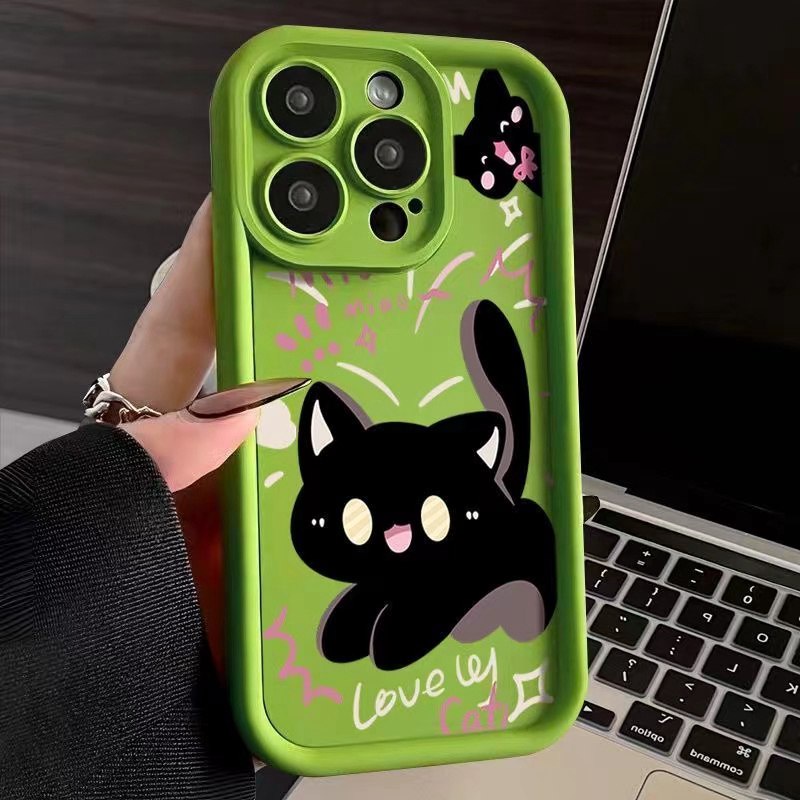 Corundum Ốp Điện Thoại silicon Mềm In Hình Cô Gái Và Mèo Hoạt Hình Cho iphone 7 8 14 15 plus x xs xr 11 12 13 14 pro max