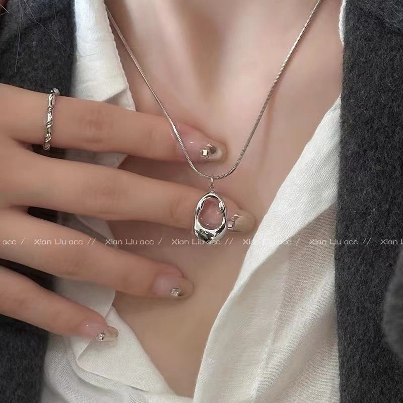 Thời Trang Dây Chuyền Mạ Bạc Mặt Hình Giọt Nước Rỗng
