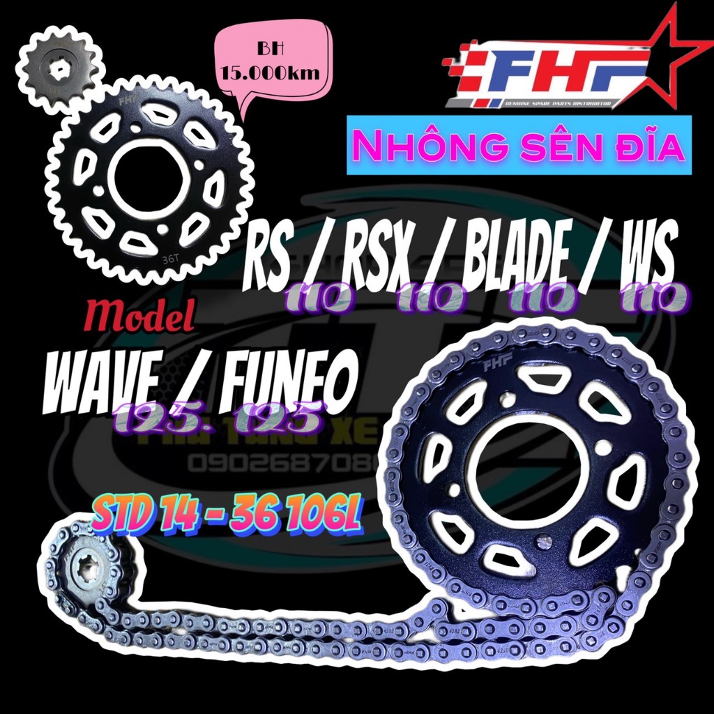 SÊN NHÔNG DĨA / XÍCH FHF XE GẮN MÁY HONDA YAMAHA