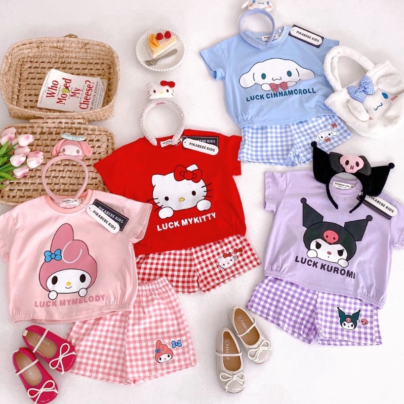 Set Áo Thun Tay Ngắn & Quần short 100% cotton In Họa Tiết Hoạt Hình Thời Trang Mùa Hè 2023 Cho Bé Gái