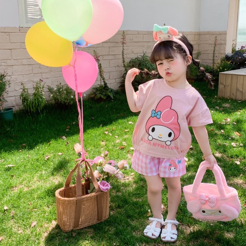 Set Áo Thun Tay Ngắn & Quần short 100% cotton In Họa Tiết Hoạt Hình Thời Trang Mùa Hè 2023 Cho Bé Gái