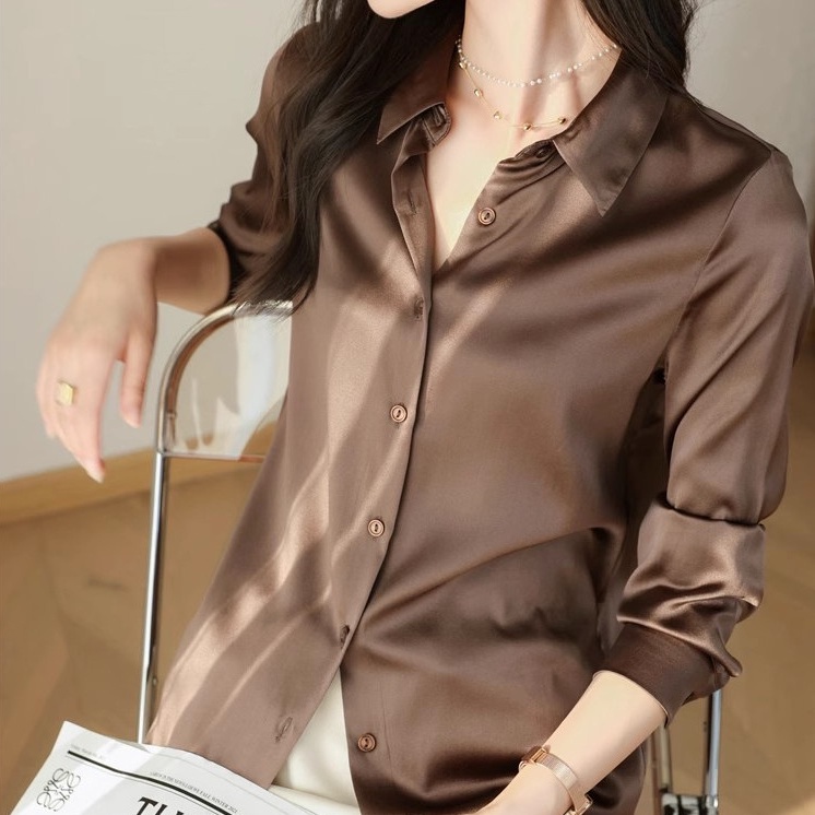 Mới Áo Sơ Mi Tay Dài Vải satin Dáng Rộng Phong Cách Pháp Thời Trang Sang Trọng Cho Nữ