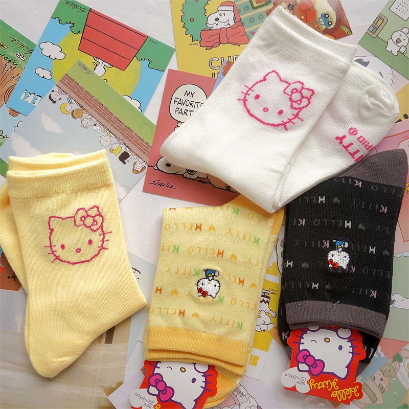Vớ cotton Mềm Cổ Vừa In Hình hello kitty Phong Cách Nhật Bản Dễ Thương Cho Nữ
