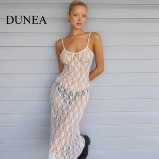 DUNEA Đầm Dài Phối Ren Lưới Xuyên Thấu Quyến Rũ Dành Cho Nữ