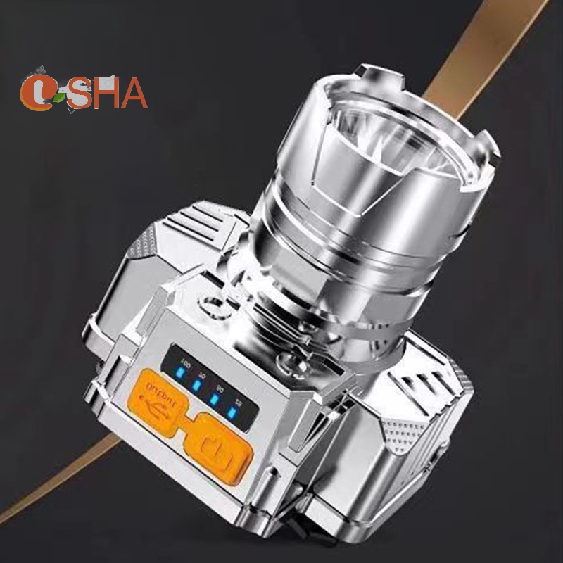 Đèn Pin Đội Đầu Chống Thấm Nước Sạc usb Có Màn Hình Hiển Thị Nguồn Điện Mới