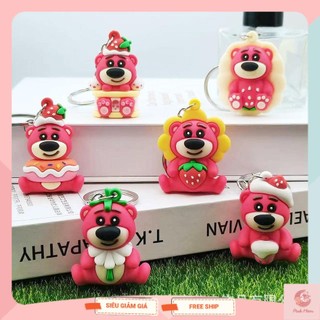 Móc khóa Mini gấu dâu Lotso biểu cảm đáng yêu, nhựa PVC cao cấp