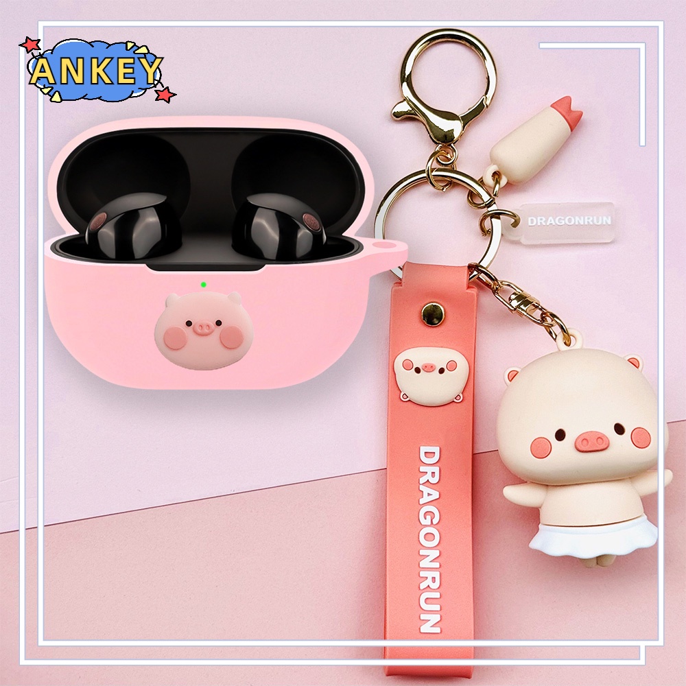 For Sony WF-1000XM5 WF-1000XM4 LinkBuds S LS900N Earphone Silicone Case Black Dog Earbuds Soft Protective Headphone Cover Headset Skin with Pendant