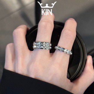 Nhẫn Titan Đính Đá Zircon 2 Line Bluling Màu Bạc Phụ Kiện Thời Trang Thanh Lịch Cho Nam Và Nữ Kin Accessories