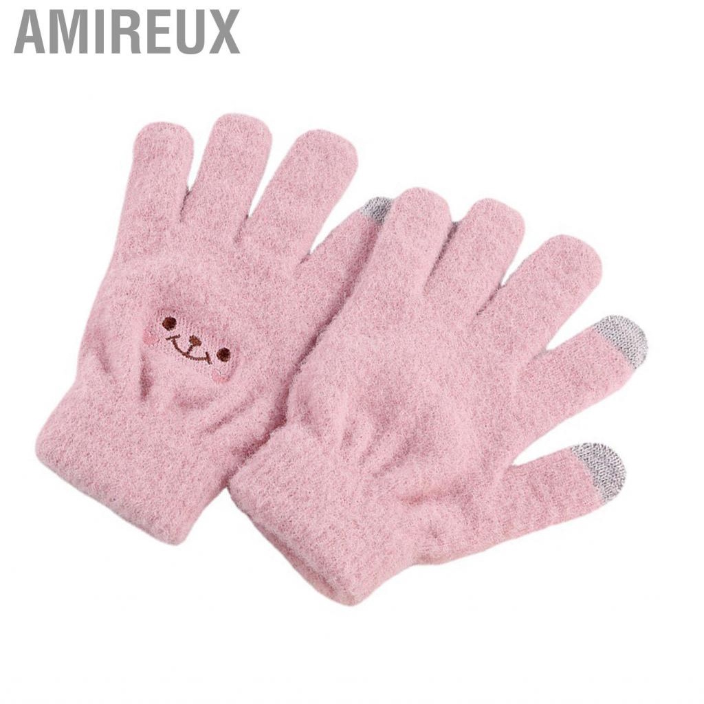 Amireux Winter Touch Screen Glove Smile Face Design Elastic Thermal Warm Knit for Women Girls