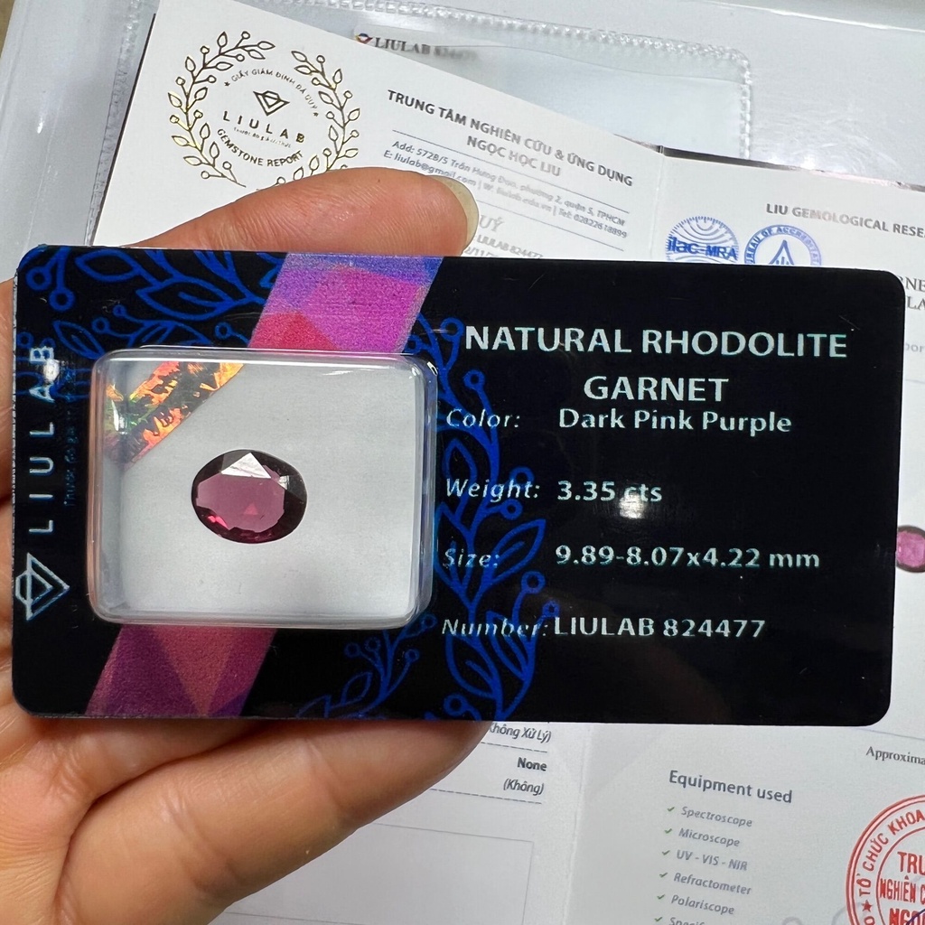 824477-ĐÁ GARNET  TÍM ,HỒNG ( THIÊN NHIÊN ) ĐÃ KIỂM ĐỊNH LIULAB