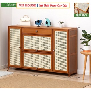 Tủ Giày Lắp Ghép Cửa Gấp Bằng Tre Họa Tiết Mây Đan Decor Độc Đáo, Kệ Để Giày Dép Boot Cao Cổ Nhiều Tầng Tiện Lợi Cao 85