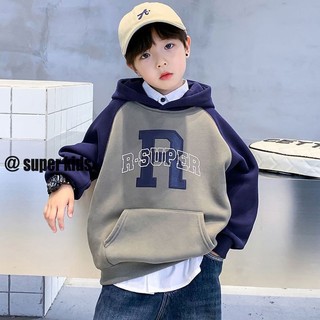 Super kids áo hoodie màu sắc tương phản thời trang cho bé trai
