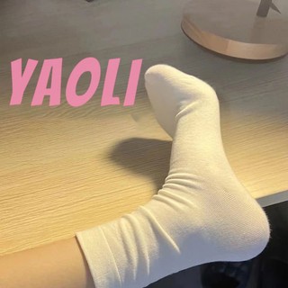 YAOLI  Tất dành cho nữ màu trắng giữa bắp chân không xương tất đống màu trơn Tất băng đen giữa bắp chân Nhật Bản