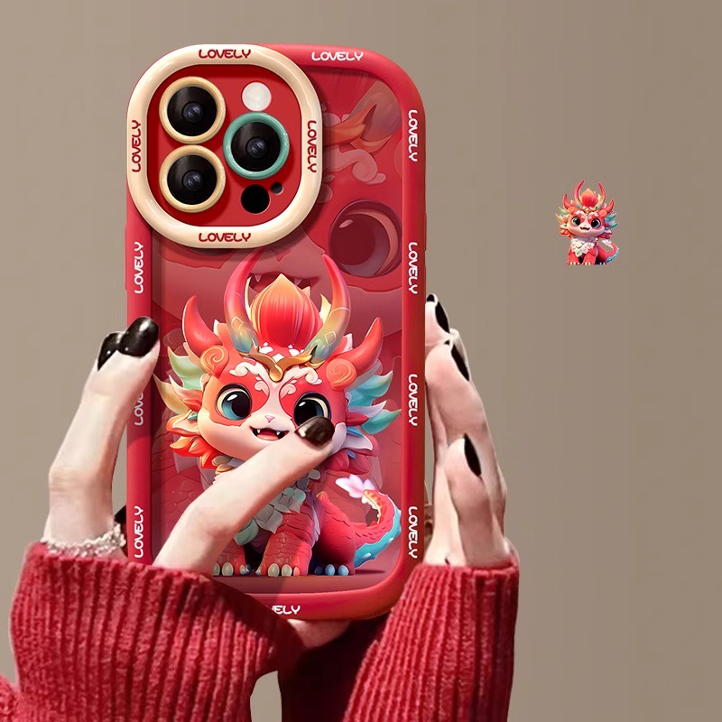Ốp Điện Thoại Màu Đỏ Mừng Năm Mới Họa Tiết Rồng Cho IPhone 11 Pro Max 15 Pro Max 12 13 14 Pro Max 7 8 15 Plus SE X XR XS Max