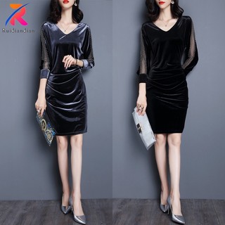 Đầm Nhung Tay Lỡ 4 / 3 Dáng Ôm Thời Trang Sang Trọng Cho Nữ