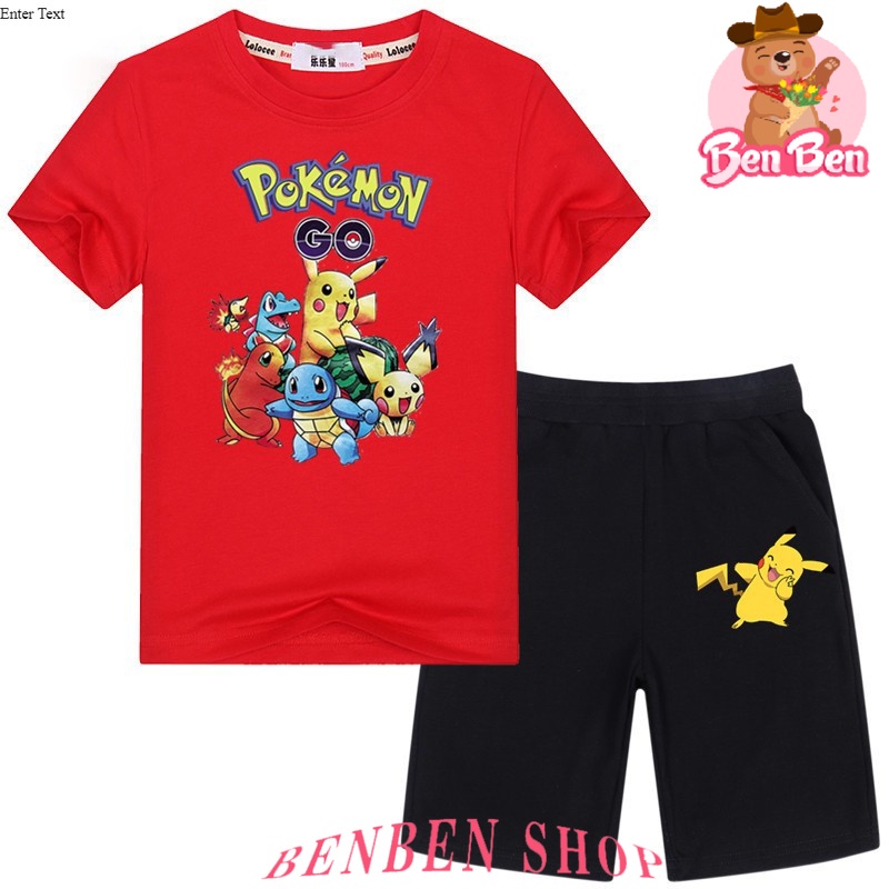 HOT Bộ Đồ 2 Mảnh Gồm Áo Thun Và Quần Ngắn In Hình Pokemon Cho Bé Trai