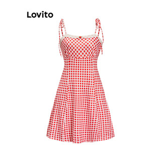 Đầm Lovito phối dây buộc họa tiết caro phong cách dễ thương cho nữ L94AD102