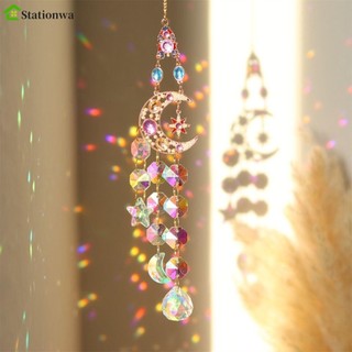 Stationwa Crystals Sun Catcher Mặt dây chuyền, Đèn chùm Suncatcher ngôi sao mặt trăng đầy màu sắc, Trang trí ô tô Thủ công DIY Đồ thủ công Máy làm cầu vồng để trang trí tiệc tại nhà