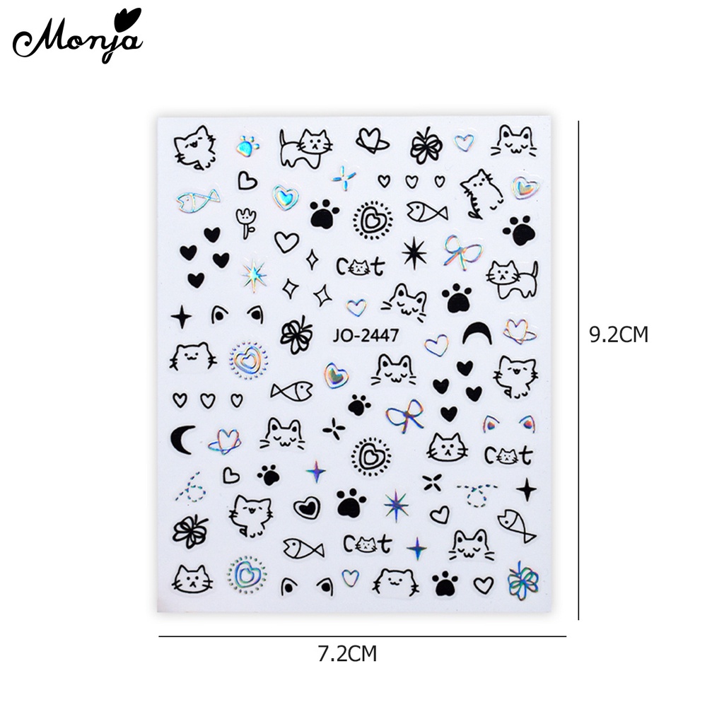 Monja Nhãn Dán Móng Tay Tự Dính Tự Dính Họa Tiết Chó Mèo Dễ Thương Phong Cách Ngọt Ngào