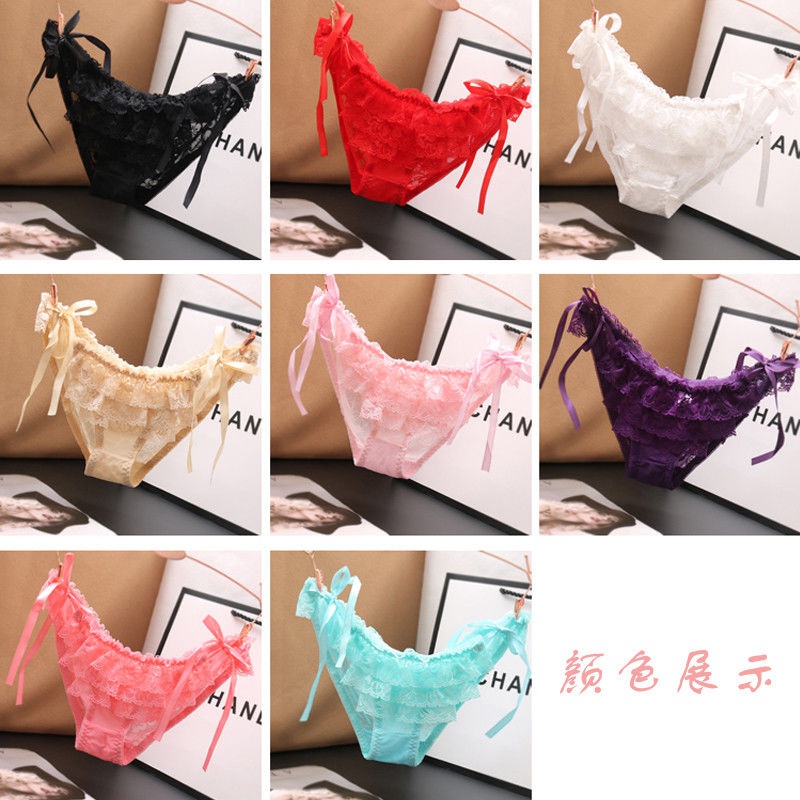 Quần Lót cotton Lưng Thấp Phối Ren Đính Nơ Quyến Rũ Phong Cách Nhật Bản