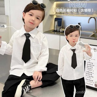 Áo sơ mi trắng tay ngắn + cà vạt thời trang lịch lãm cho bé trai