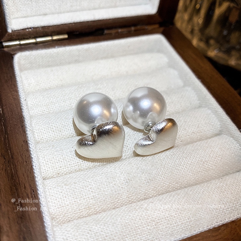 Bông Tai Mạ Bạc 2023 Hình Trái Tim Đính Ngọc Trai Thời Trang Phong Cách niche Mới