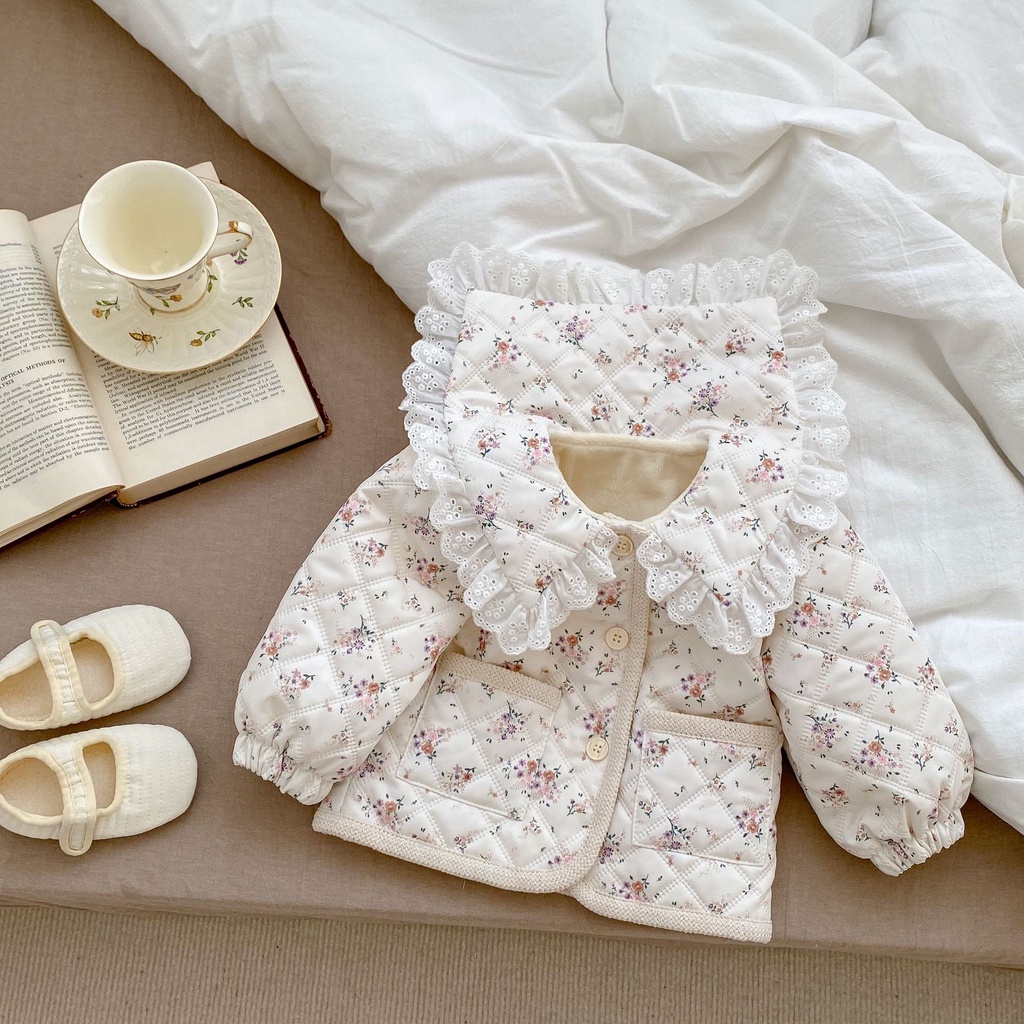 Áo Khoác cardigan cotton Đệm cotton Dày Tay Dài In Họa Tiết Hoa Phong Cách Phương Tây Thời Trang Mùa Đông Hàn Quốc Cho Bé Gái