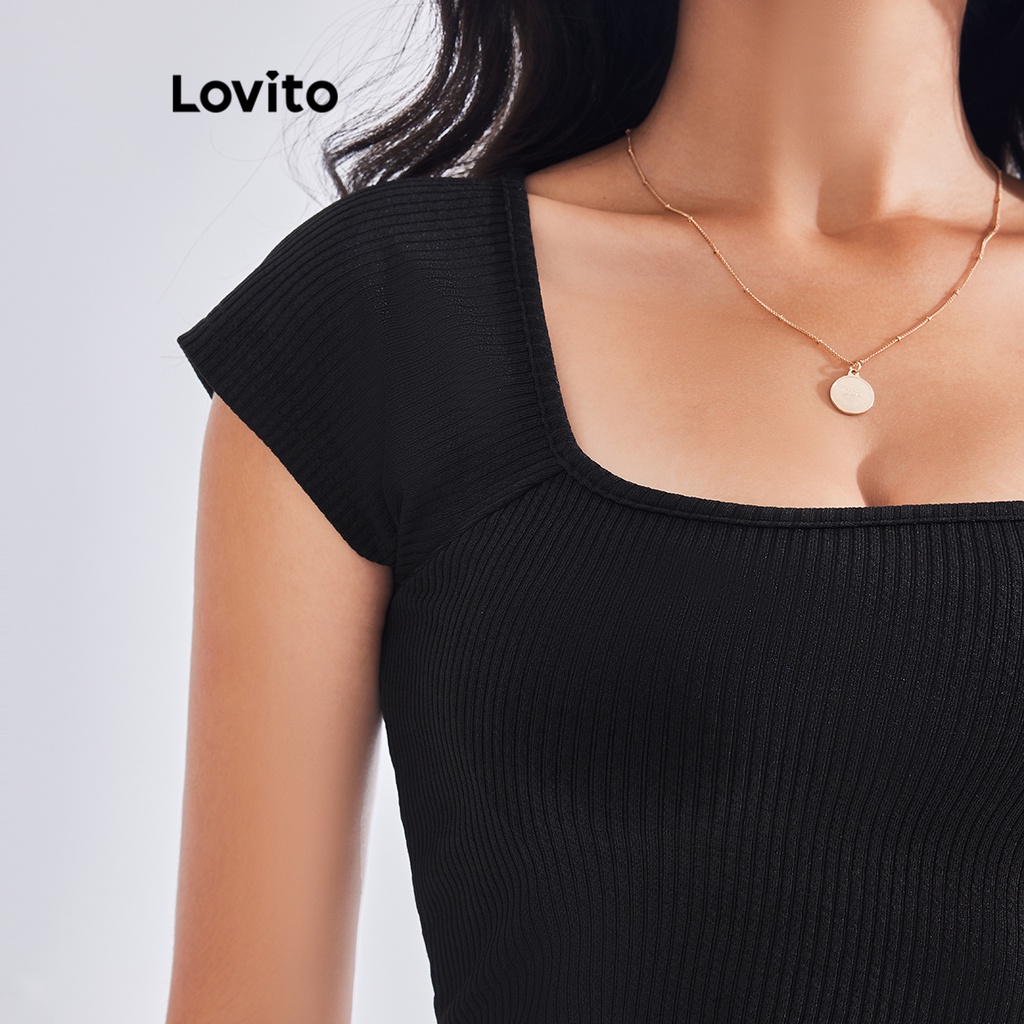 Áo thun Lovito cơ bản màu trơn thường ngày cho nữ LBE03081 (Màu đen)
