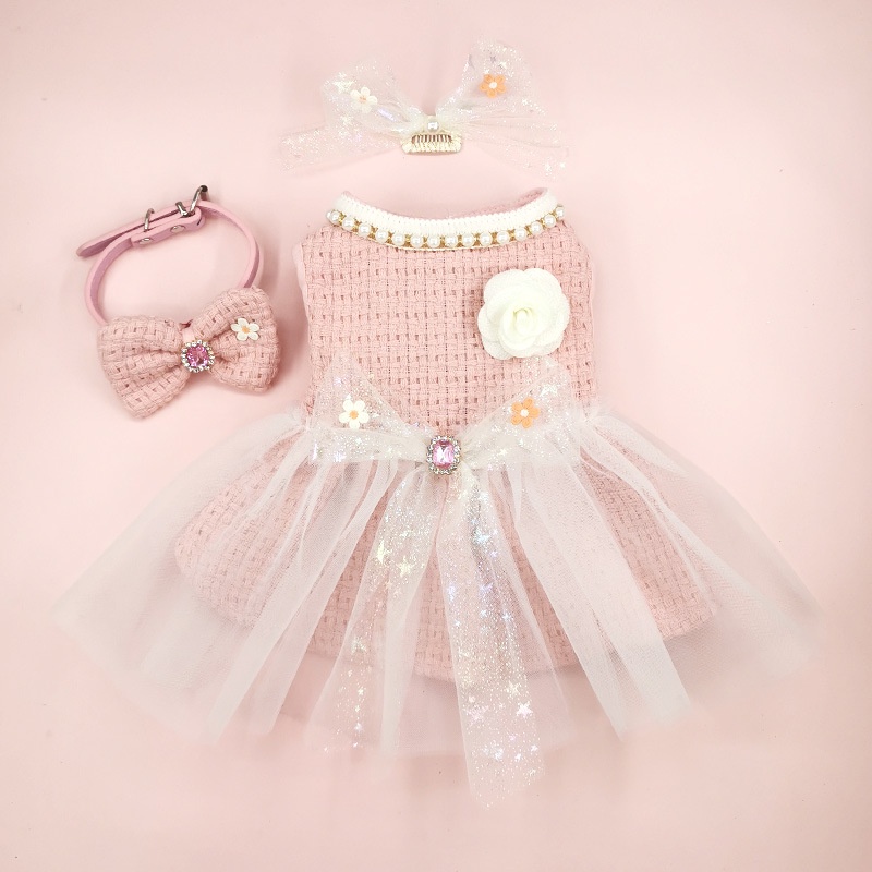 Set 5 Nơ Đính Kim Sa Màu Hồng Xinh Xắn Cho Thú Cưng