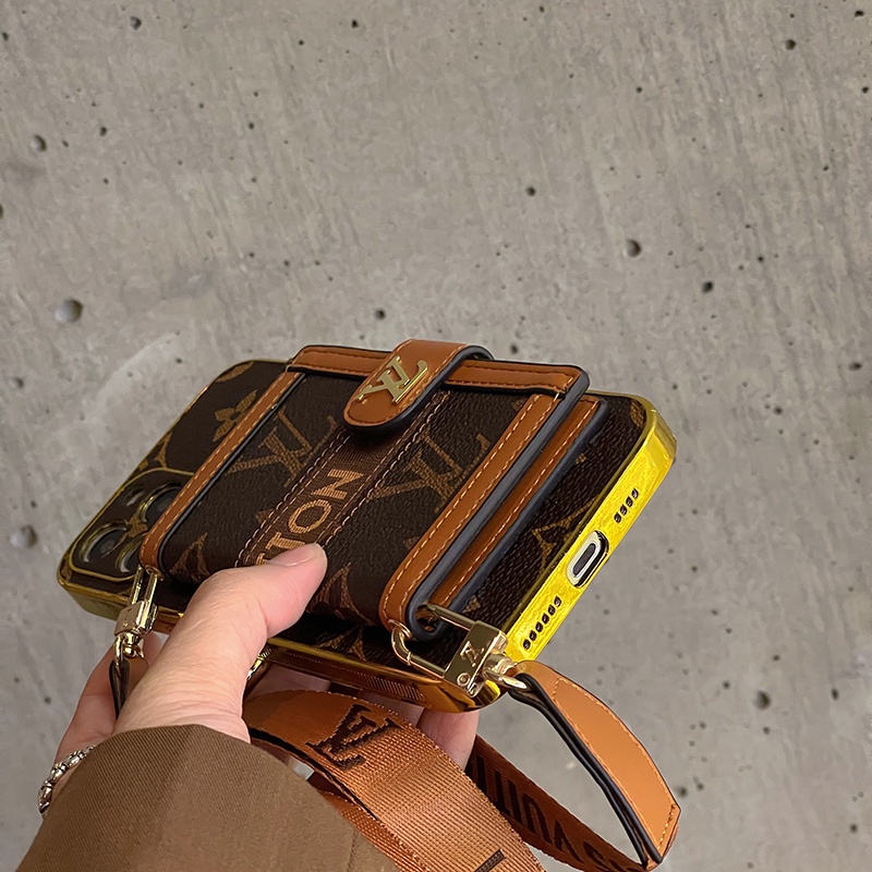 Bao Da Điện Thoại iphone 15 14 13 12 pro max iphone 13 pro max Dạng Ví Nắp Lật Có Ngăn Đựng Thẻ Và Dây Đeo Cho