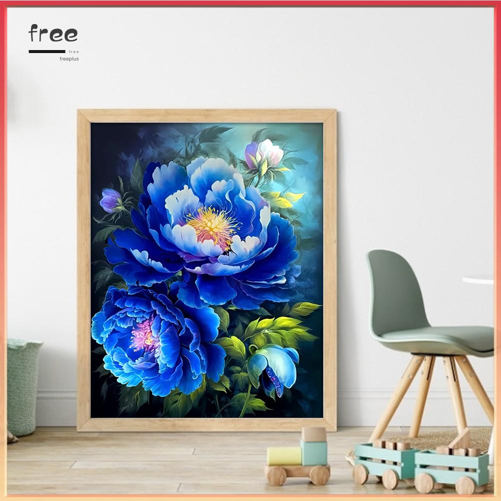 Bộ Tranh Thêu Chữ Thập 11ct Hình Hoa Mẫu Đơn Màu Xanh Dương Bằng cotton